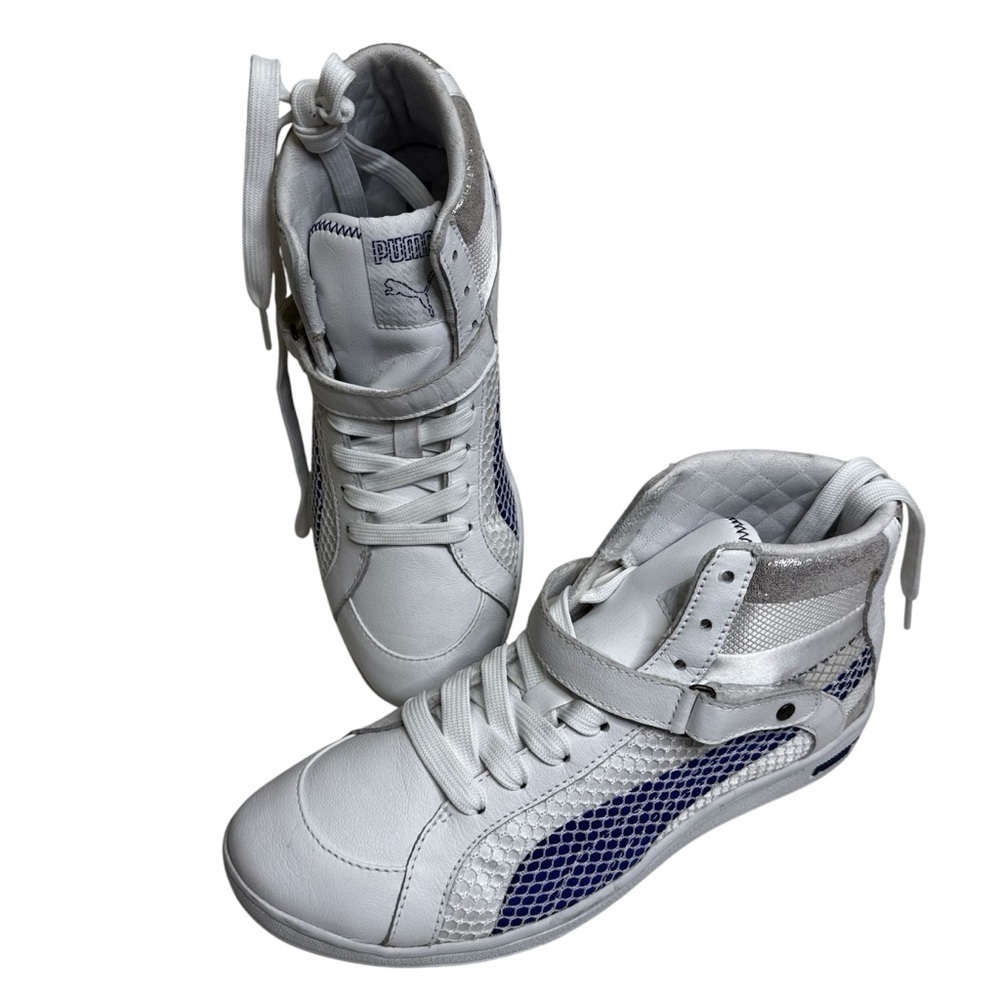 PUMA HI-TOP THE KEY WHITE SURF THE WEB BLUE WHITE WOMENS SNEAKERS SIZE 7.5  NWOT - Picture 11 of 11